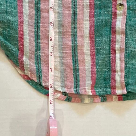 Unique Spectrum Cotton Pastel Striped 3/4 Sleeve Button Down Shirt, Pocket, S - Picture 13 of 13
